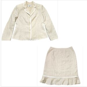 Le Suit Cream Tweed Jacket & Skirt Set Sz 6P
